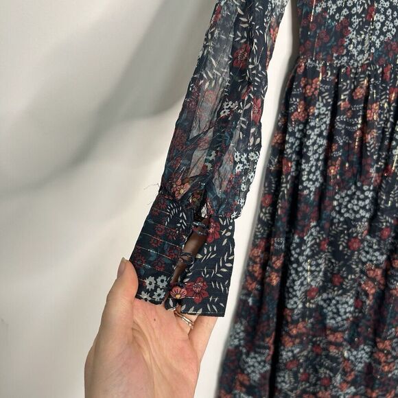 ModCloth Dress Womens Medium Twirl & Arch Maxi Chiffon Multicolored Floral Flaws - Picture 3 of 12